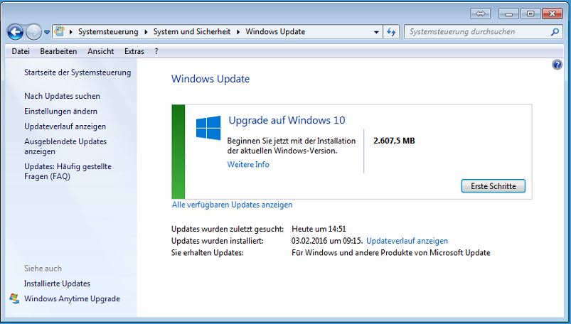 Upgrade auf Microsoft Windows 10 deaktivieren