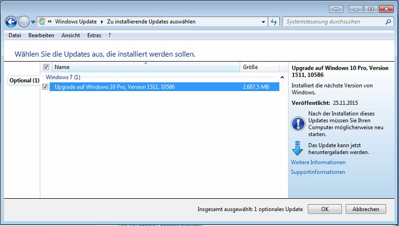 Windows10 Upgrade in Windows Updates Optional