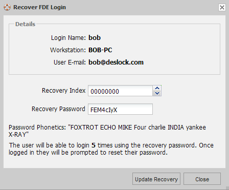 Deslock wie setze ich das Full Disk Encryption-Passwort eines verwalteten Benutzers zurück