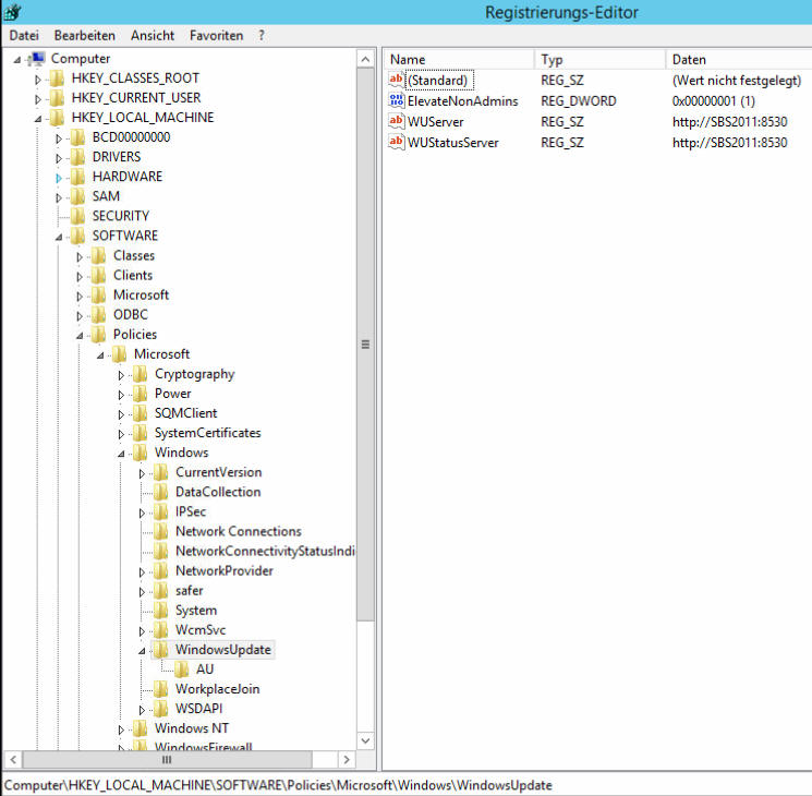 Windows Update Server WSUS manuell in Registry konfigurieren
