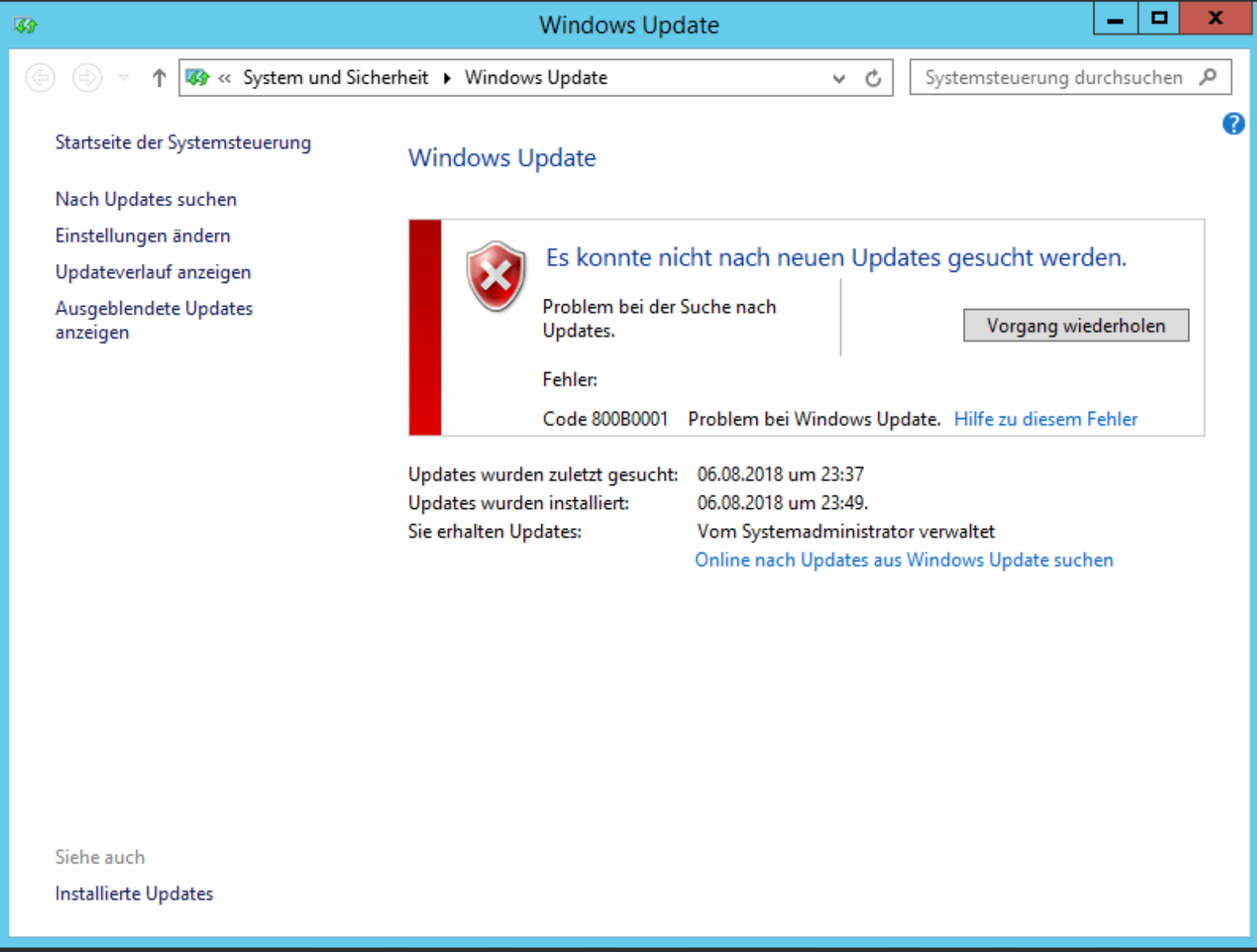 Code 800B001 bei Windows Updates mit Verwendung eines WSUS