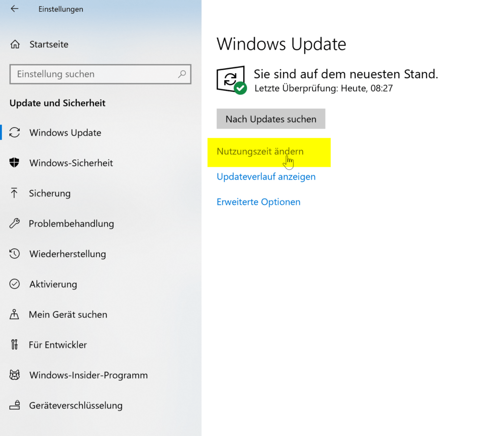 Einstellen der Nutzungszeit in Windows 10