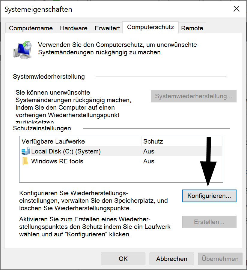 Konfigurieren und Verwenden der Systemwiederherstellung in Windows 10