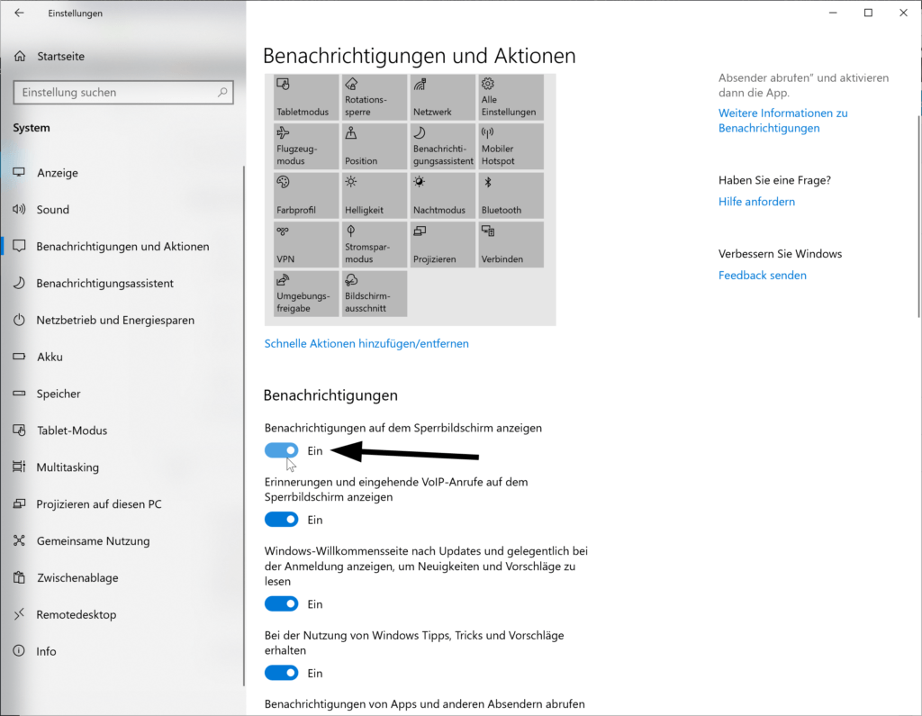 Aktivieren / Deaktivieren von Benachrichtigungen in Windows 10