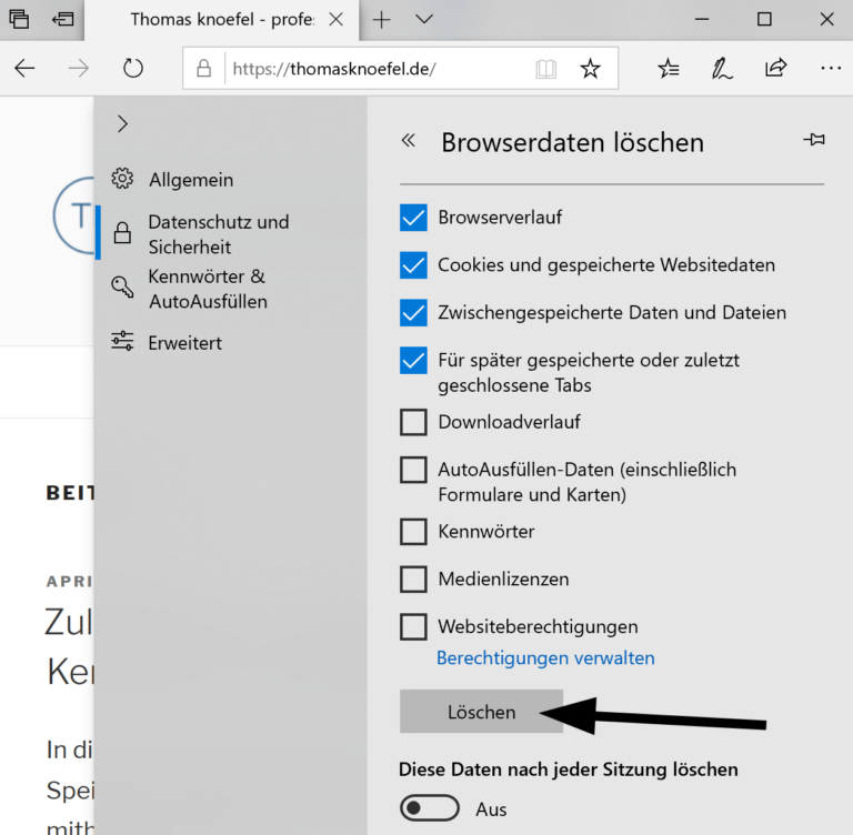 Browserdaten in Microsoft Edge löschen - Thomas knoefel