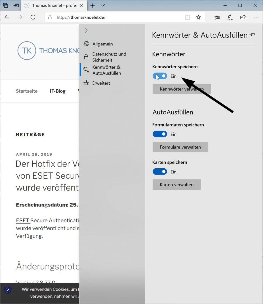 Zulassen oder verhindern das Microsoft Edge Kennwörter speichert - Thomas knoefel