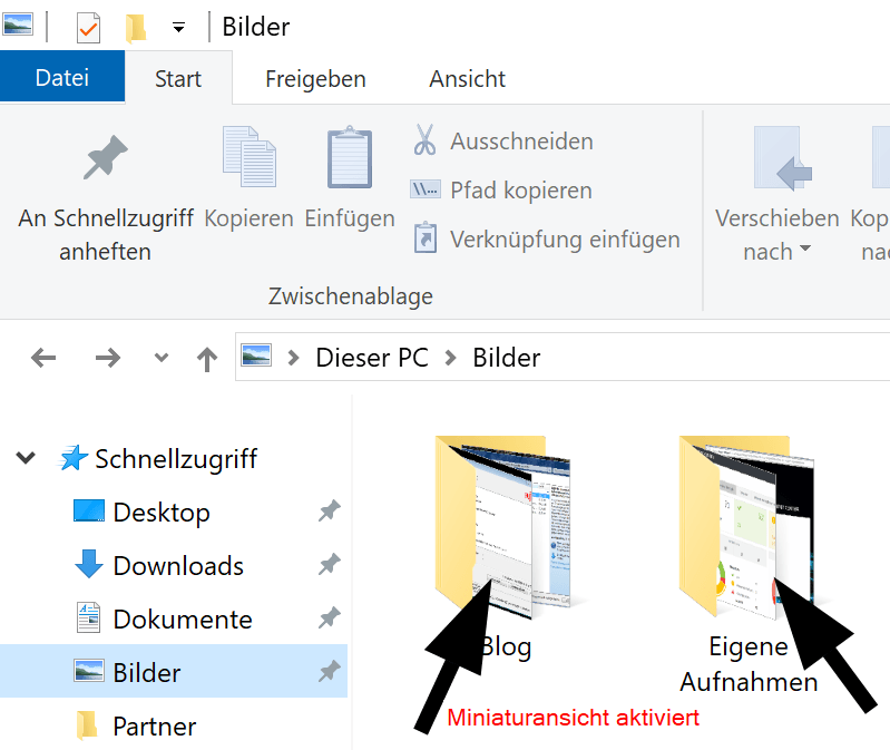 Anzeigen oder Verbergen von Miniaturansichten in Windows 10