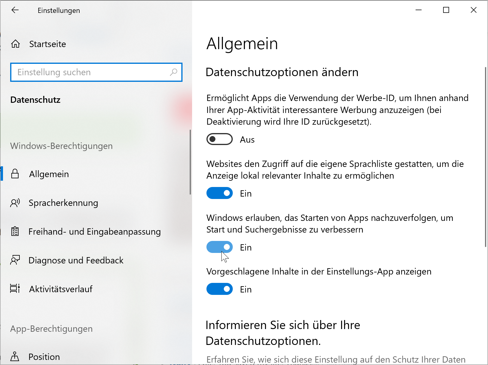 Aktivieren oder deaktivieren das Windows 10 App-Starts verfolgt ...