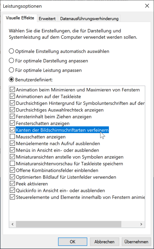 Konfigurieren der Schriftglättung in Windows 10