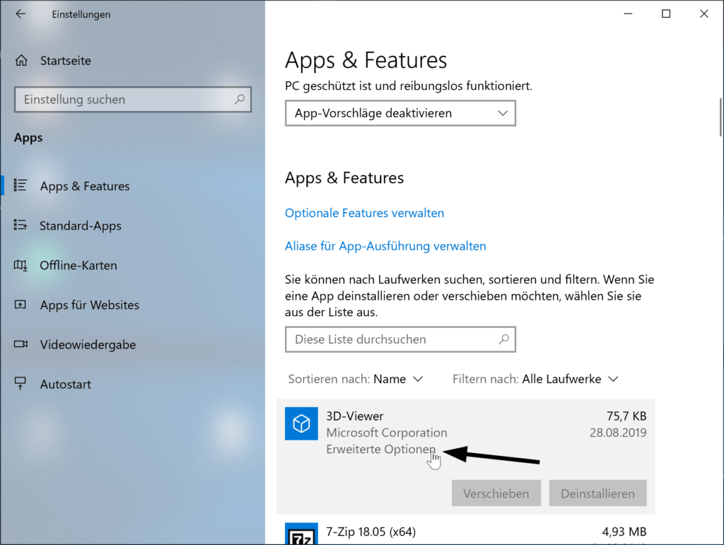 Apps in Windows 10 zurücksetzen