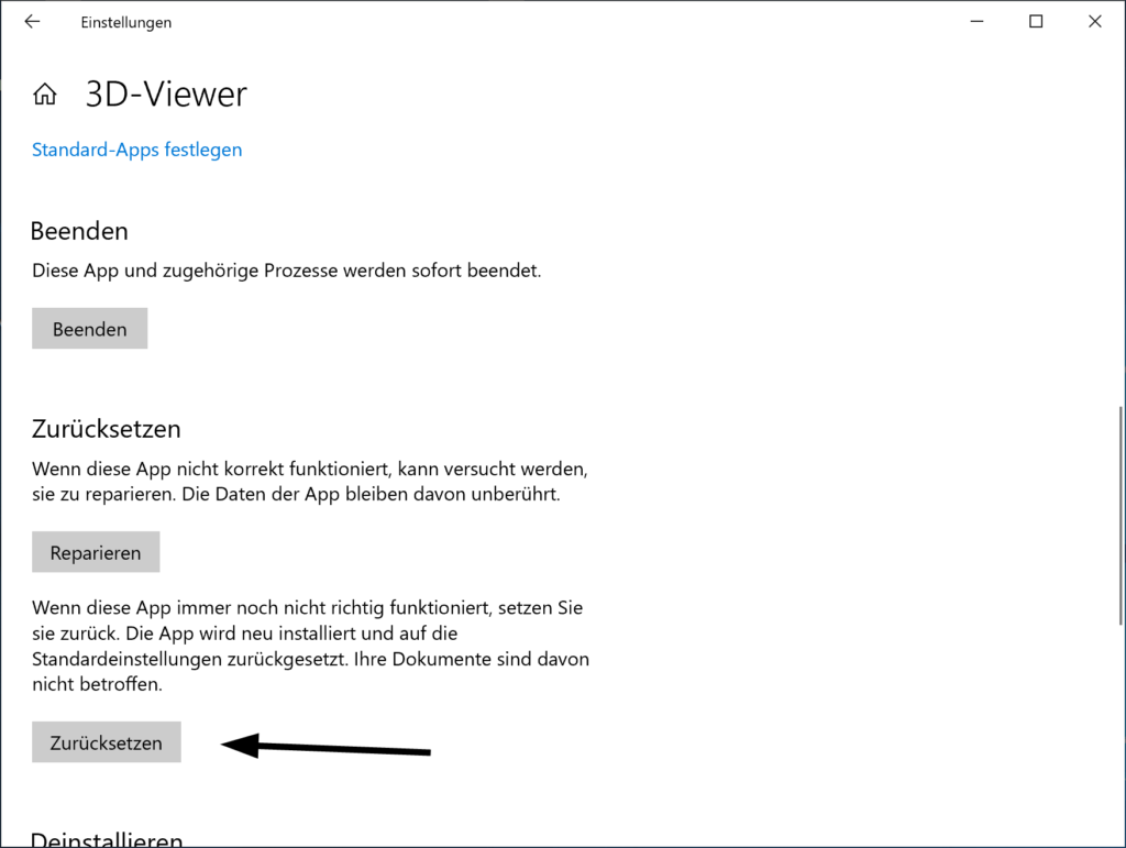 Apps in Windows 10 zurücksetzen