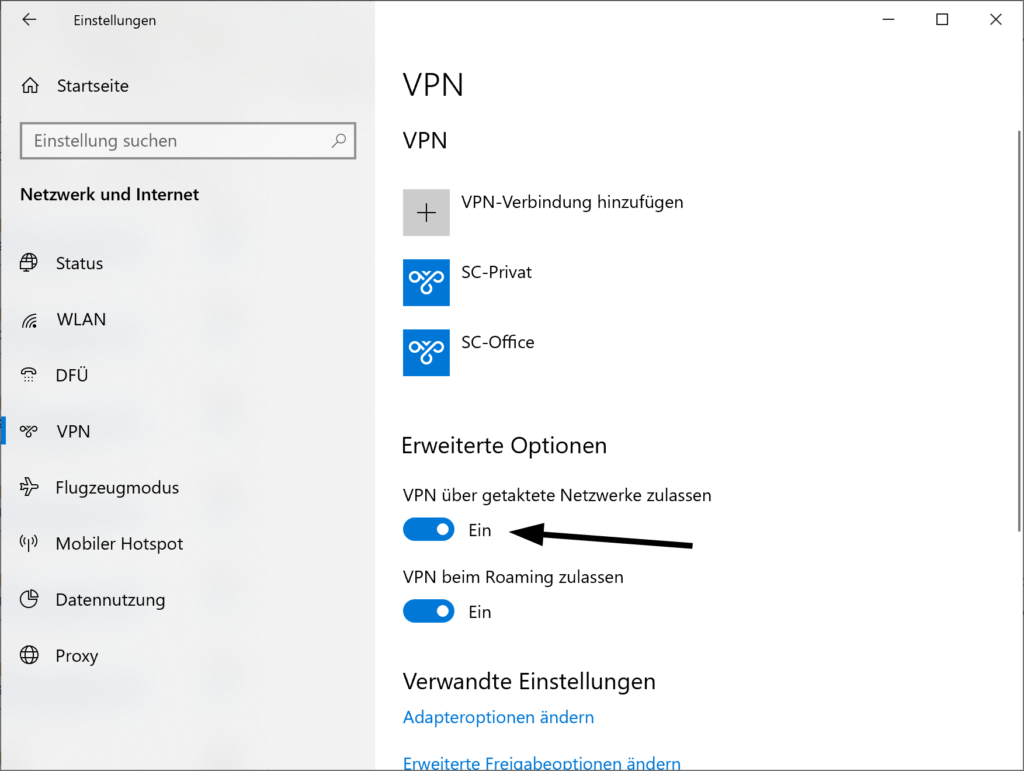 VPN über getaktete Netzwerke im Betriebssystem Windows 10 aktivieren oder deaktivieren