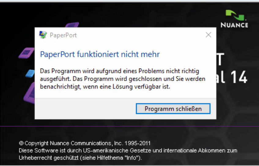 PaperPort startet unter Windows 10 nicht mehr