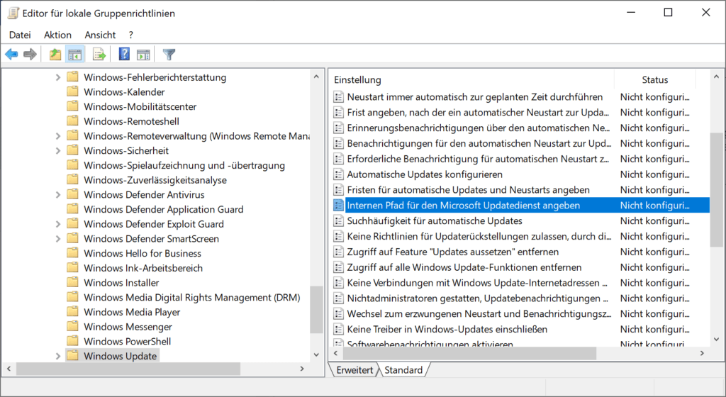 internen Speicherorts für den Microsoft Updatedienst in Windows 10