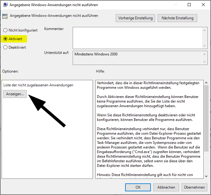 Blockieren Sie die Ausführung eines Programms unter Windows 10