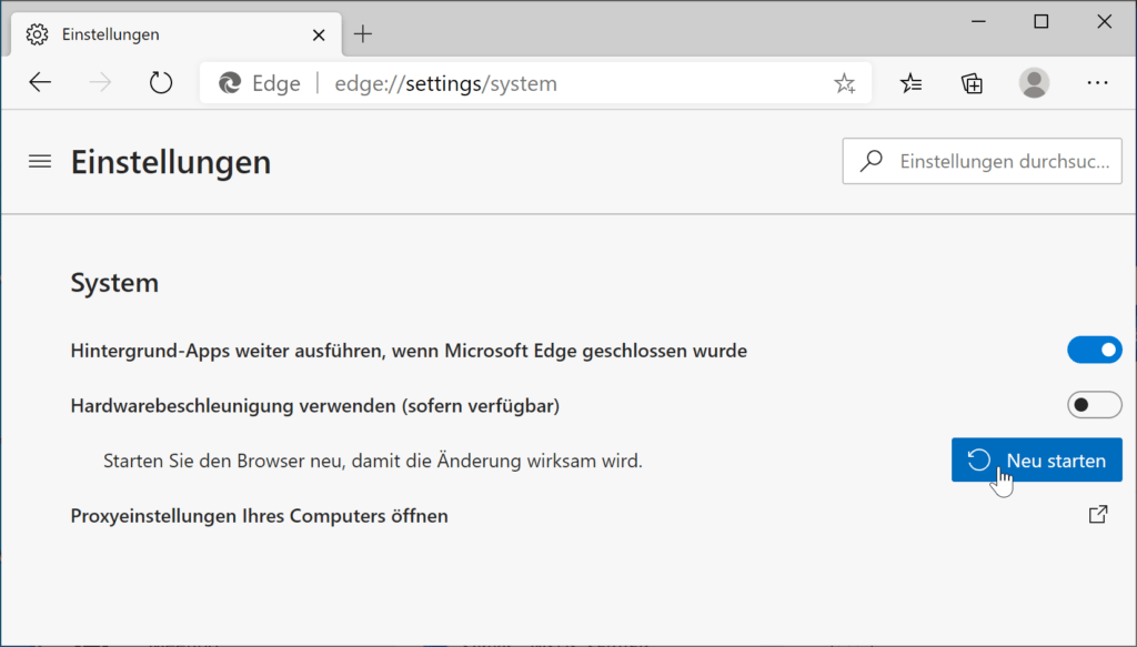 Konfigurieren der Hardwarebeschleunigung in Microsoft Edge