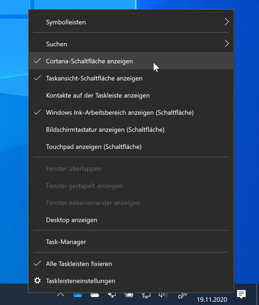 Suche und Cortana aus der Windows 10-Taskleiste entfernen