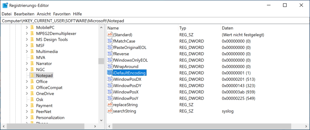 Standardcodierung im Editor für Windows 10 ändern