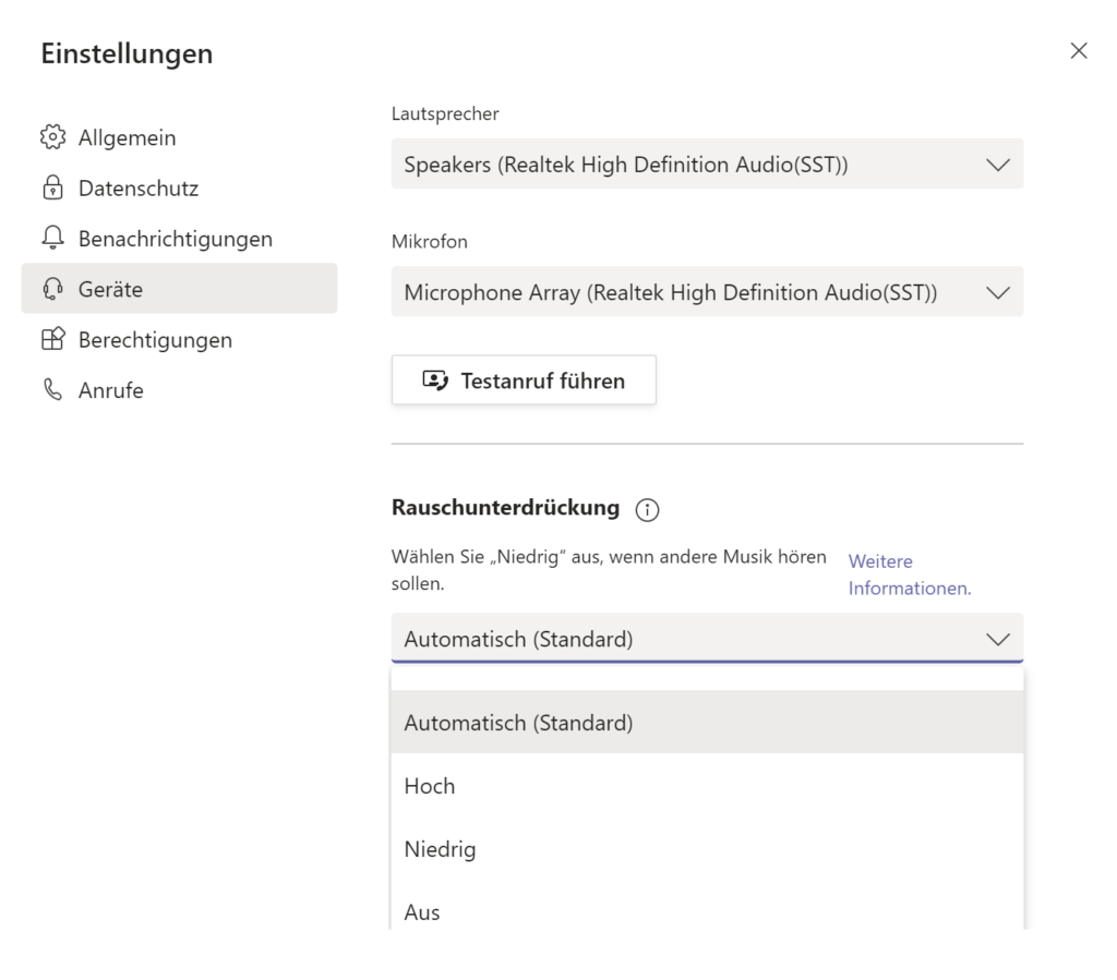 Hintergrundgeräusche in Microsoft Teams-Besprechungen unterdrücken