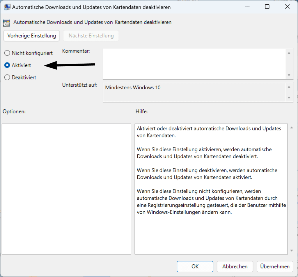 Offline-Karten-Update in Windows 11 aktivieren oder deaktivieren.