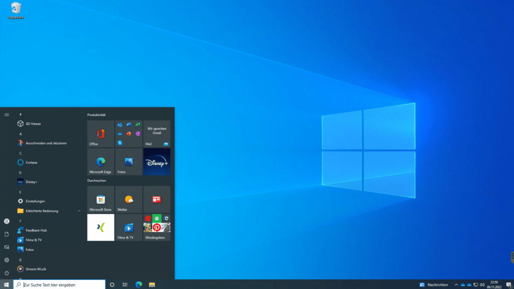 Startmenü unter Windows 10